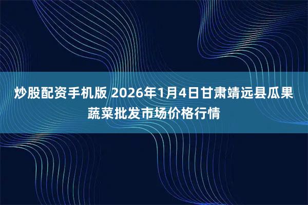 炒股配资手机版 2026年1月4日甘肃靖远县瓜果蔬菜批发市场价格行情